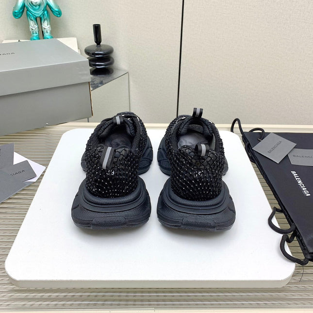 XL FISHNET SNEAKER IN BLACK MESH, POLYURETHANE, POLYESTER WITH RHINESTONES