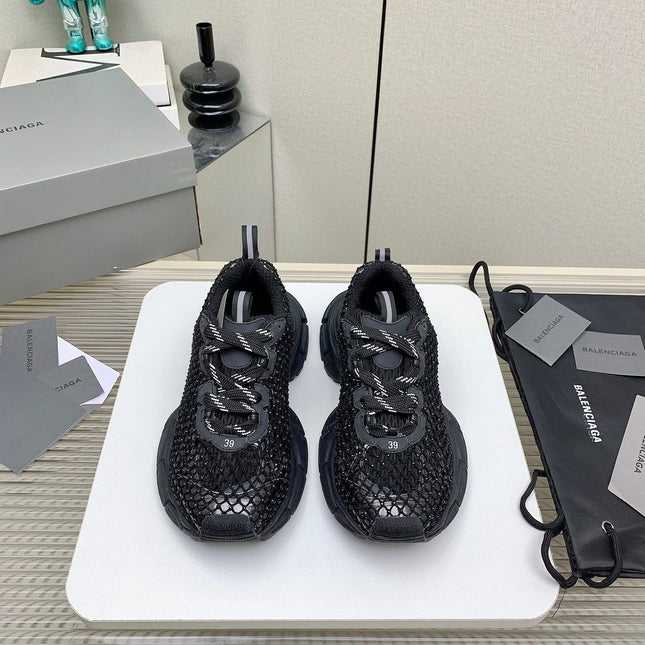 XL FISHNET SNEAKER IN BLACK MESH, POLYURETHANE, POLYESTER WITH RHINESTONES