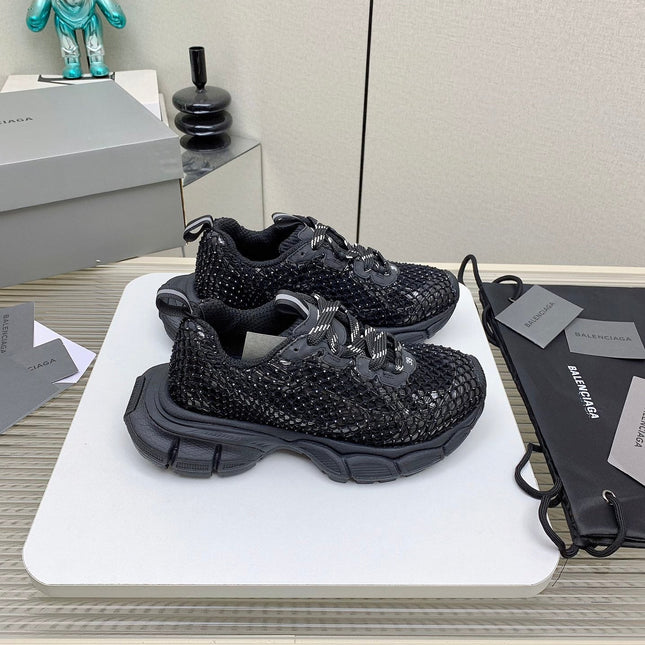 XL FISHNET SNEAKER IN BLACK MESH, POLYURETHANE, POLYESTER WITH RHINESTONES