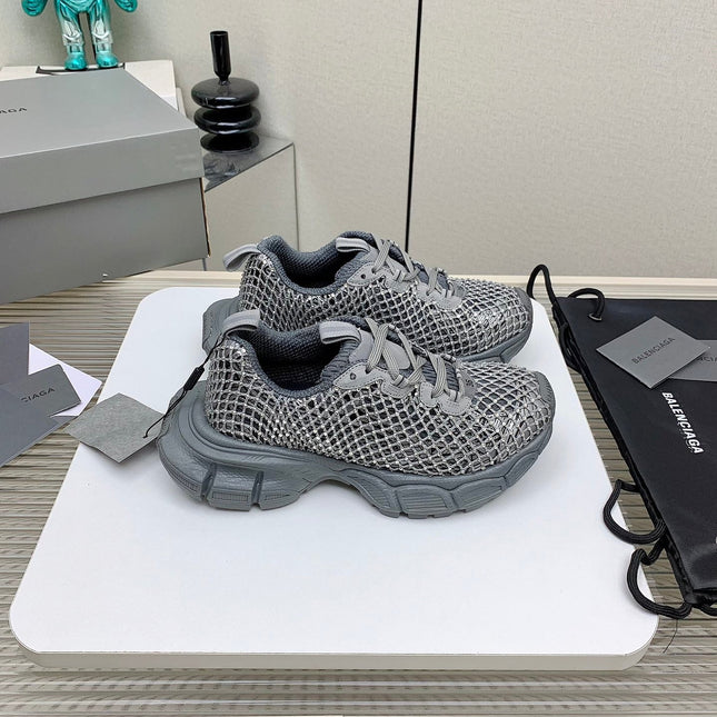 XL FISHNET SNEAKER IN GRAY MESH, POLYURETHANE, POLYESTER WITH RHINESTONES