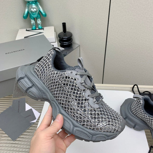 XL FISHNET SNEAKER IN GRAY MESH, POLYURETHANE, POLYESTER WITH RHINESTONES