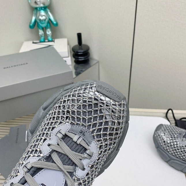 XL FISHNET SNEAKER IN GRAY MESH, POLYURETHANE, POLYESTER WITH RHINESTONES