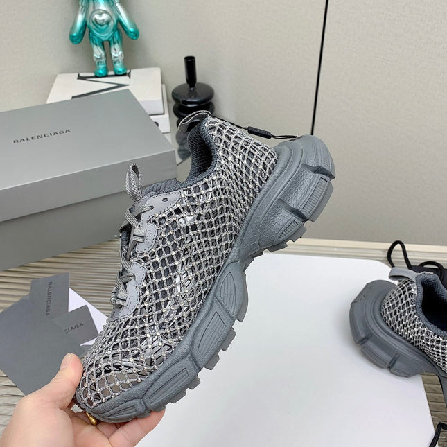 XL FISHNET SNEAKER IN GRAY MESH, POLYURETHANE, POLYESTER WITH RHINESTONES