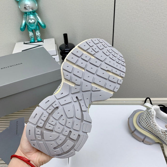 XL FISHNET SNEAKER IN GRAY AND BEIGE MESH, POLYURETHANE, POLYESTER WITH RHINESTONES