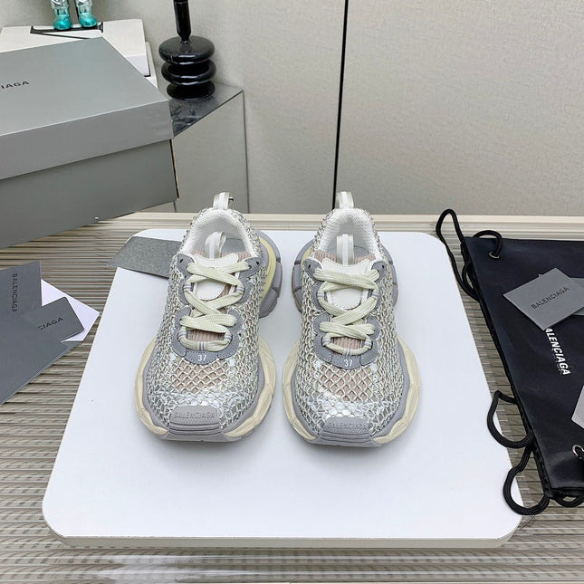 XL FISHNET SNEAKER IN GRAY AND BEIGE MESH, POLYURETHANE, POLYESTER WITH RHINESTONES