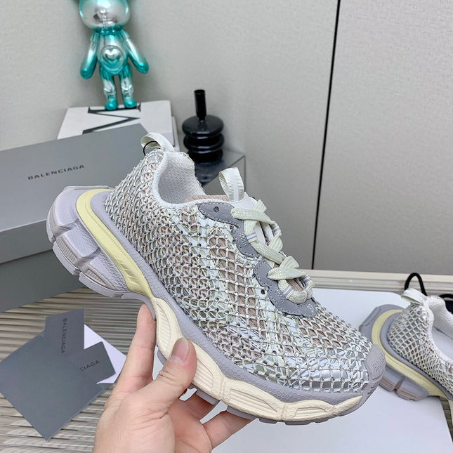 XL FISHNET SNEAKER IN GRAY AND BEIGE MESH, POLYURETHANE, POLYESTER WITH RHINESTONES