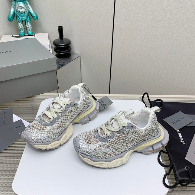 XL FISHNET SNEAKER IN GRAY AND BEIGE MESH, POLYURETHANE, POLYESTER WITH RHINESTONES