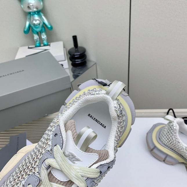 XL FISHNET SNEAKER IN GRAY AND BEIGE MESH, POLYURETHANE, POLYESTER WITH RHINESTONES