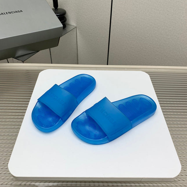 POOL SLIDE SANDAL IN JELLY BLUE RUBBER