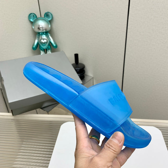 POOL SLIDE SANDAL IN JELLY BLUE RUBBER