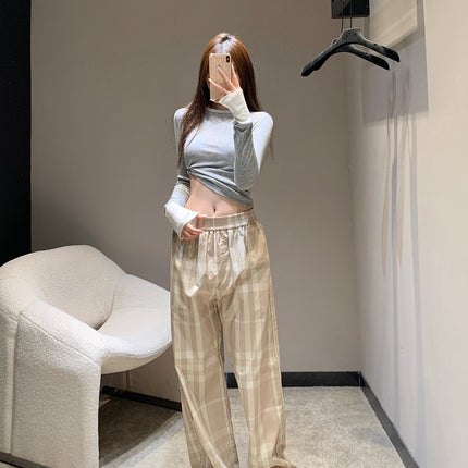 BURBERRY 25S PLAID STRAIGHT-LEG PANTS 091