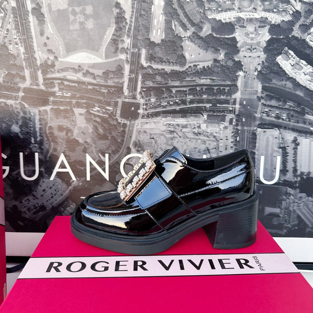 VIV' RANGERS LOAFERS IN BLACK PATENT CALFSKIN STRASS BUCKLE