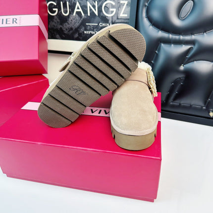 VIV WINTER PLATFORM MULES IN BEIGE SUEDE