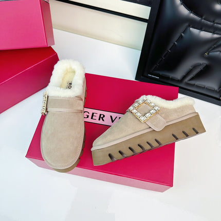VIV WINTER PLATFORM MULES IN BEIGE SUEDE