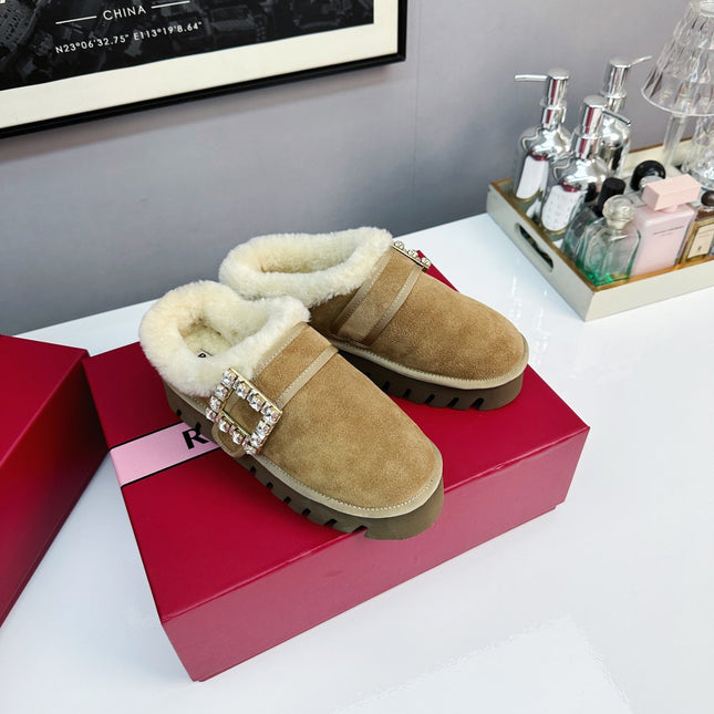 VIV WINTER PLATFORM MULES IN BROWN SUEDE