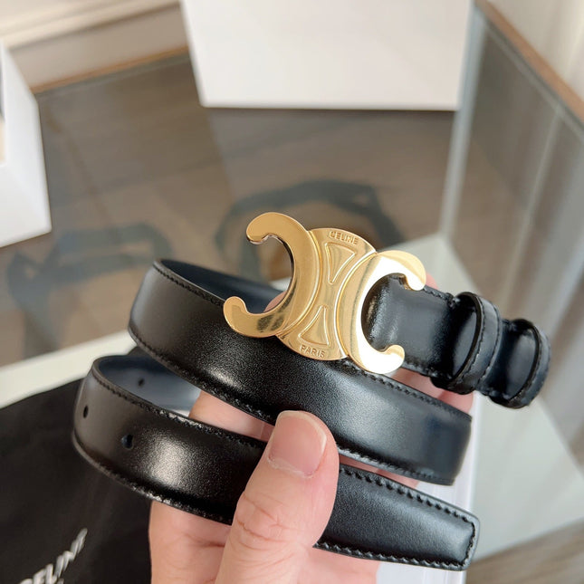 TRIOMPHE BELT 24MM IN GLOSSY BLACK CALFSKIN WITH GOLD BUCKLE