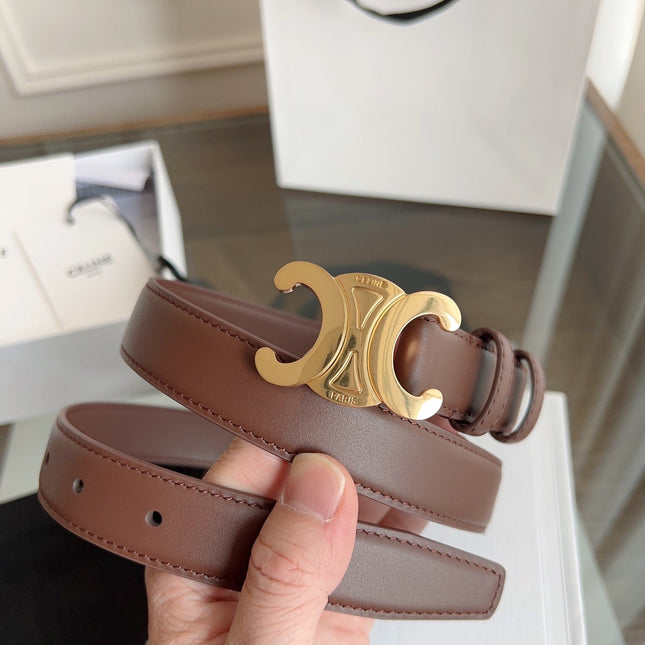 TRIOMPHE BELT 24MM IN BROWN CALFSKIN WITH GOLD BUCKLE