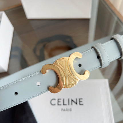 TRIOMPHE BELT 24MM IN ASH GRAY CALFSKIN WITH GOLD BUCKLE