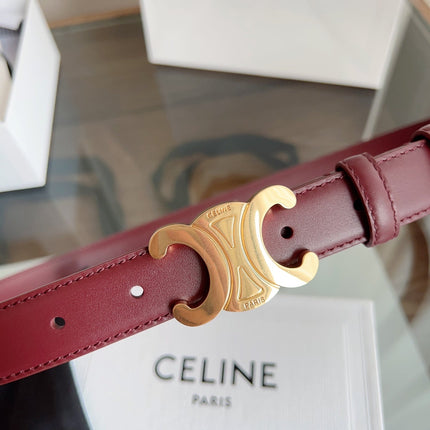 TRIOMPHE BELT 24MM IN WINE RED CALFSKIN WITH GOLD BUCKLE