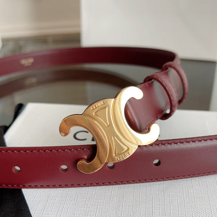 TRIOMPHE BELT 24MM IN WINE RED CALFSKIN WITH GOLD BUCKLE