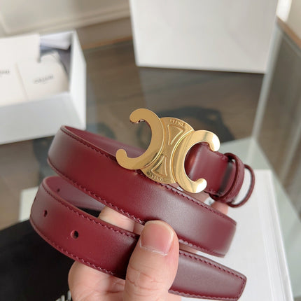 TRIOMPHE BELT 24MM IN WINE RED CALFSKIN WITH GOLD BUCKLE