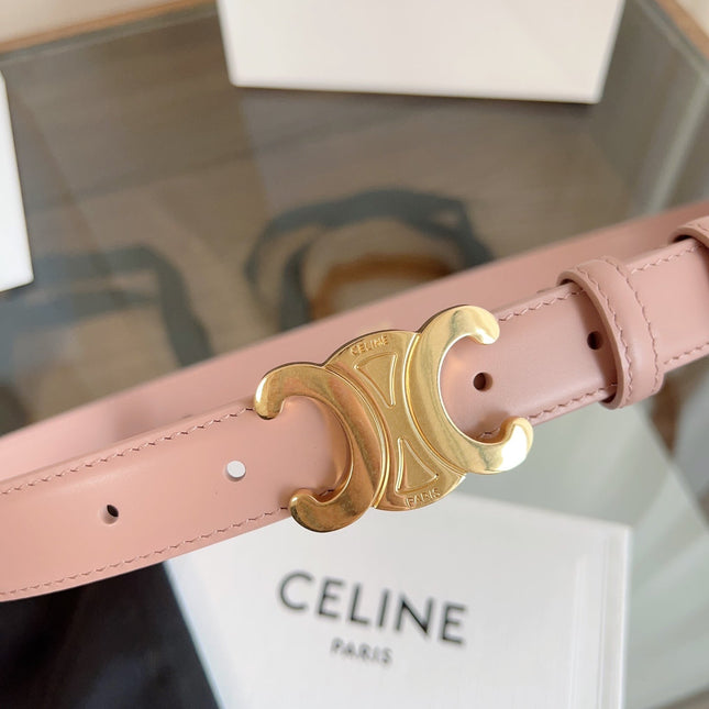 TRIOMPHE BELT 24MM IN TEA ROSE CALFSKIN WITH GOLD BUCKLE