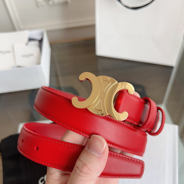 TRIOMPHE BELT 24MM IN RED CALFSKIN WITH GOLD BUCKLE