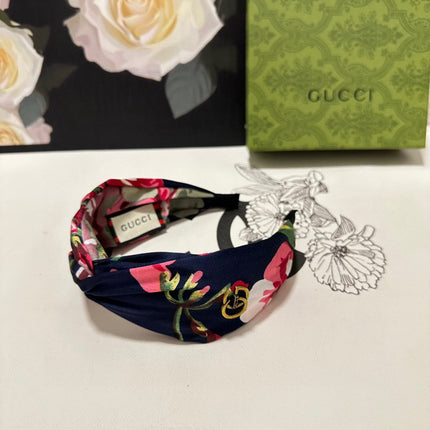 HAIRBAND IN BLUE BLACK FLORAL SILK 252674