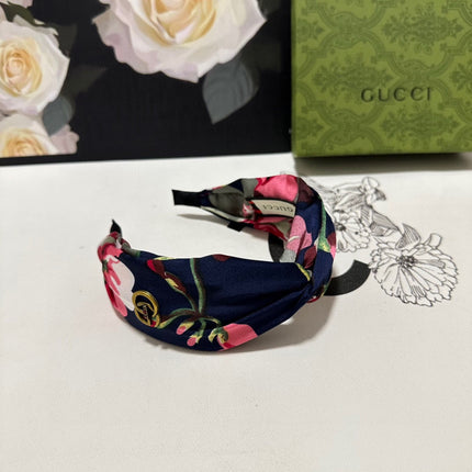 HAIRBAND IN BLUE BLACK FLORAL SILK 252674