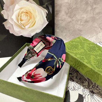 HAIRBAND IN BLUE BLACK FLORAL SILK 252674
