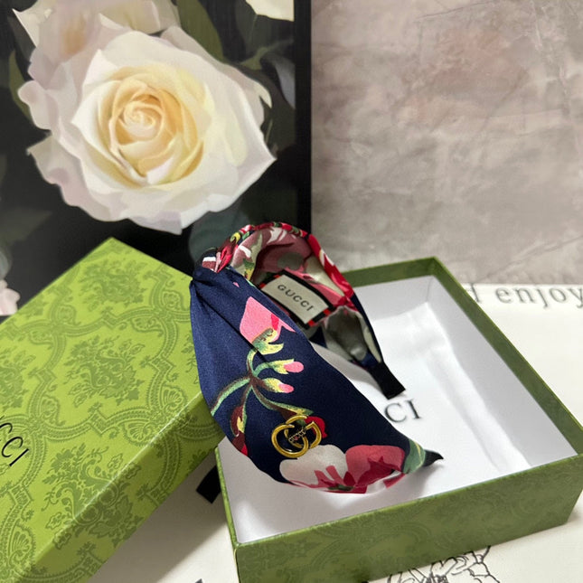 HAIRBAND IN BLUE BLACK FLORAL SILK 252674