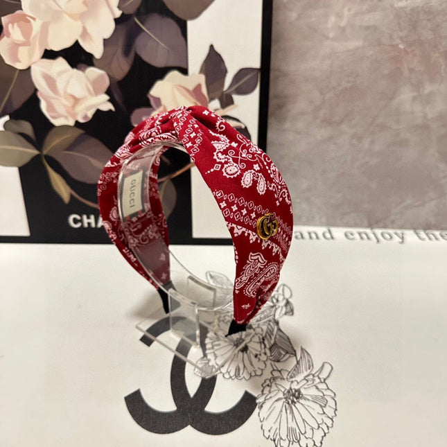 HAIRBAND IN RED AND WHITE PATTERN FABRIC 299346
