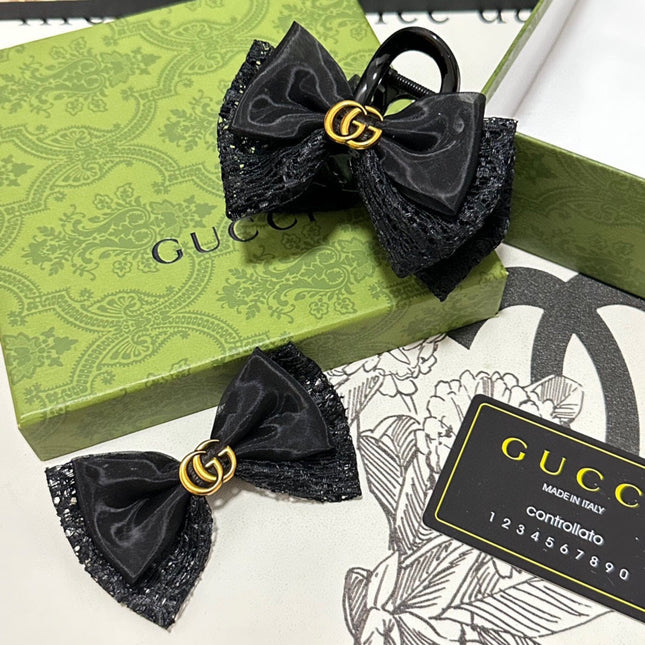 SET CLAW CLIP AND HAIR CLIP IN BLACK LACE AND CHIFFON 355246