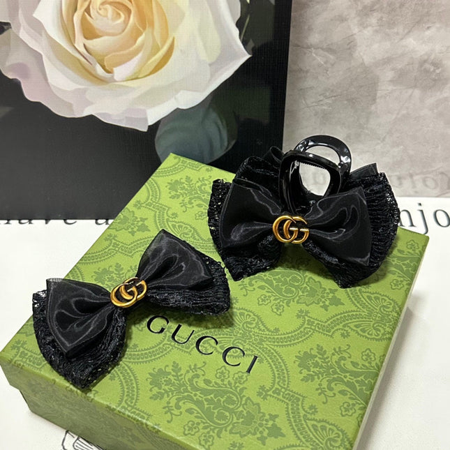 SET CLAW CLIP AND HAIR CLIP IN BLACK LACE AND CHIFFON 355246