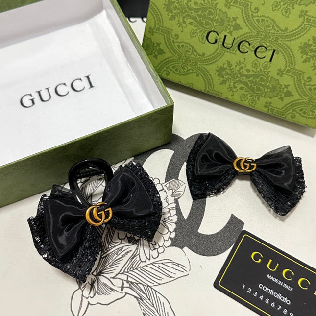 SET CLAW CLIP AND HAIR CLIP IN BLACK LACE AND CHIFFON 355246