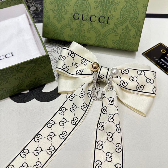 RIBBON BOW HAIR CLIP IN IVORY WHITE RE-NYLON ATTACHED PEARL 358258