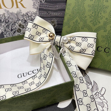 RIBBON BOW HAIR CLIP IN IVORY WHITE RE-NYLON ATTACHED PEARL 358258