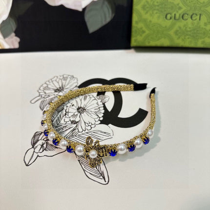 HAIRBAND EMBELLISHED DIAMOND AND PEARL IN GOLD METAL 376822