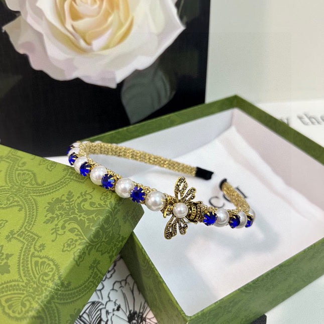 HAIRBAND EMBELLISHED DIAMOND AND PEARL IN GOLD METAL 376822