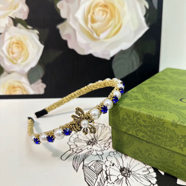 HAIRBAND EMBELLISHED DIAMOND AND PEARL IN GOLD METAL 376822