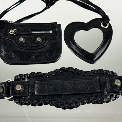 LE CAGOLE LARGE SHOULDER BAG 33 WITH RHINESTONES IN BLACK ARENA LAMBSKIN SILVER HARDWARE