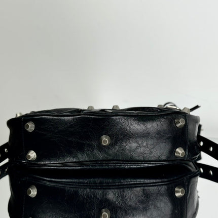 LE CAGOLE LARGE SHOULDER BAG 33 WITH RHINESTONES IN BLACK ARENA LAMBSKIN SILVER HARDWARE
