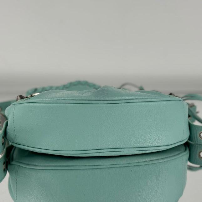 LE CAGOLE SMALL SHOULDER BAG 26 WITH RHINESTONES IN MINT GREEN LAMBSKIN