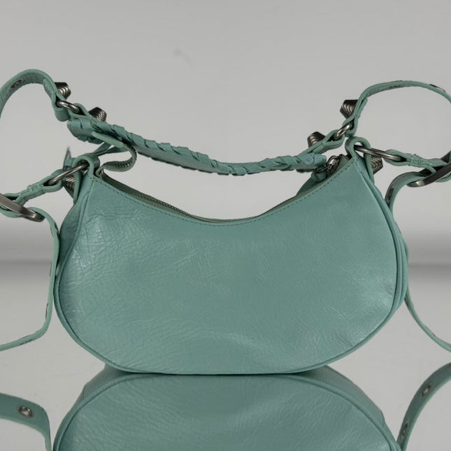 LE CAGOLE SMALL SHOULDER BAG 26 WITH RHINESTONES IN MINT GREEN LAMBSKIN
