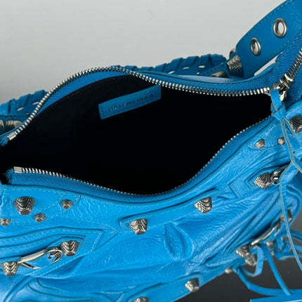 LE CAGOLE SMALL SHOULDER BAG 26 WITH RHINESTONES IN DODPER BLUE LAMBSKIN