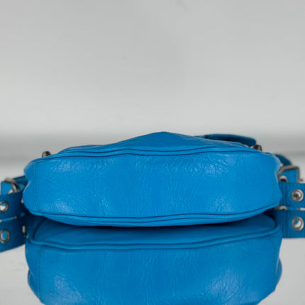 LE CAGOLE SMALL SHOULDER BAG 26 WITH RHINESTONES IN DODPER BLUE LAMBSKIN
