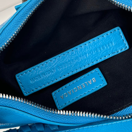 LE CAGOLE SMALL SHOULDER BAG 26 WITH RHINESTONES IN DODPER BLUE LAMBSKIN