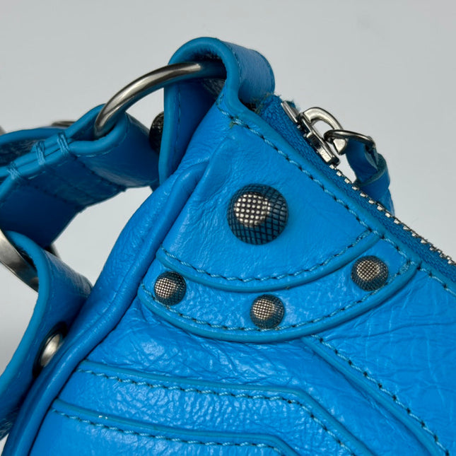 LE CAGOLE SMALL SHOULDER BAG 26 WITH RHINESTONES IN DODPER BLUE LAMBSKIN