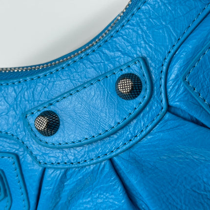 LE CAGOLE SMALL SHOULDER BAG 26 WITH RHINESTONES IN DODPER BLUE LAMBSKIN