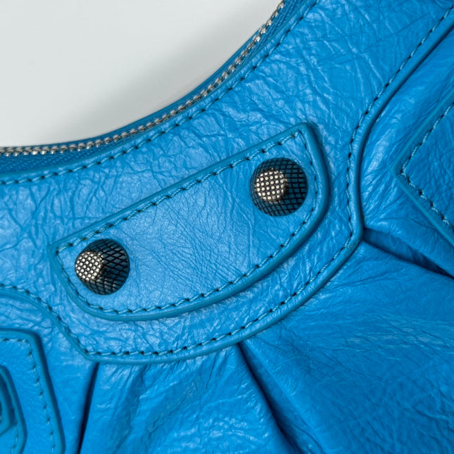 LE CAGOLE SMALL SHOULDER BAG 26 WITH RHINESTONES IN DODPER BLUE LAMBSKIN